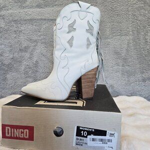 Dingo Lady's Night Bootie White Leather Fringe Western Women's Size 10 DI 911